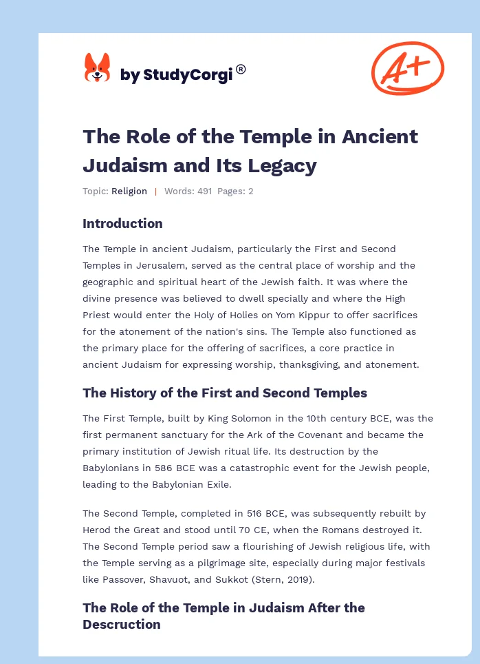 The Role of the Temple in Ancient Judaism and Its Legacy. Page 1