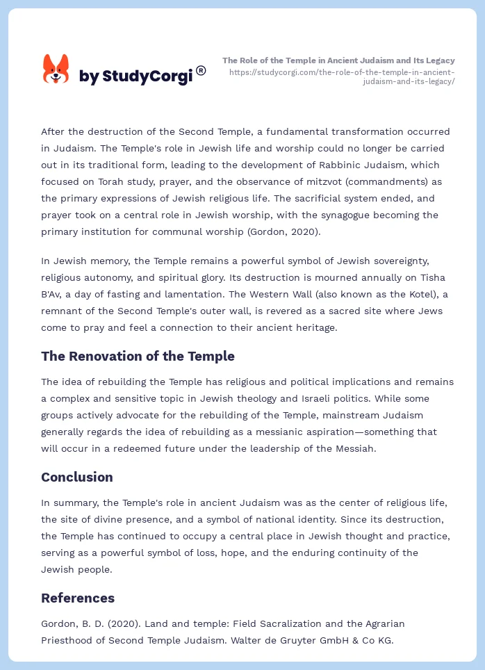 The Role of the Temple in Ancient Judaism and Its Legacy. Page 2