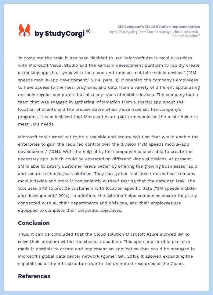 3M Company's Cloud Solution Implementation. Page 2
