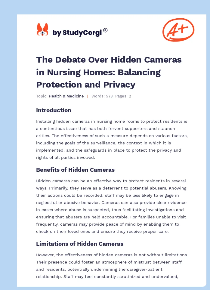 The Debate Over Hidden Cameras in Nursing Homes: Balancing Protection and Privacy. Page 1