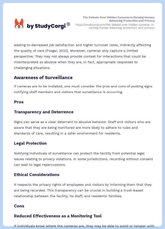 The Debate Over Hidden Cameras in Nursing Homes: Balancing Protection and Privacy. Page 2