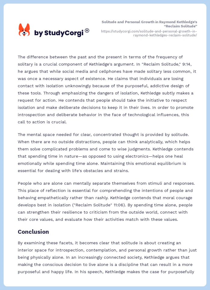 Solitude and Personal Growth in Raymond Kethledge’s “Reclaim Solitude”. Page 2