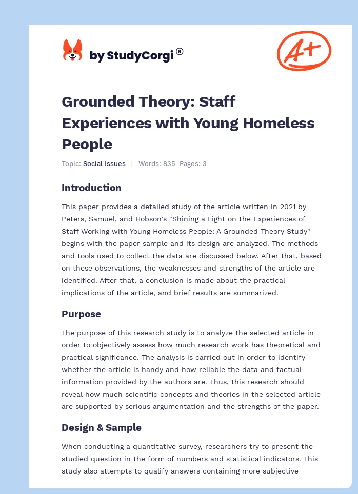 Grounded Theory: Staff Experiences with Young Homeless People. Page 1