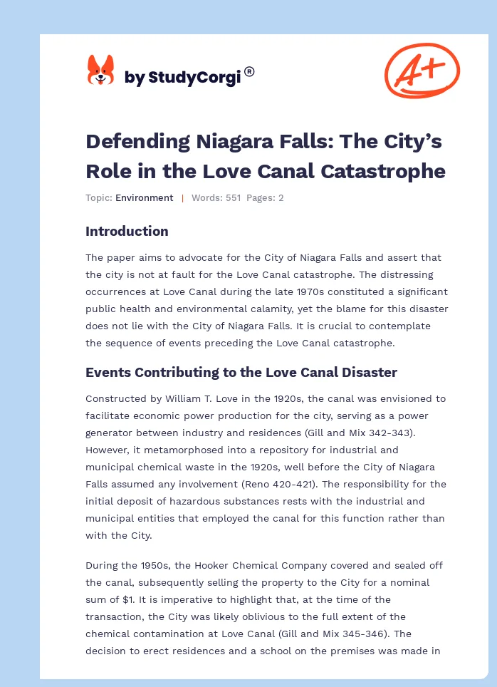 Defending Niagara Falls: The City’s Role in the Love Canal Catastrophe. Page 1