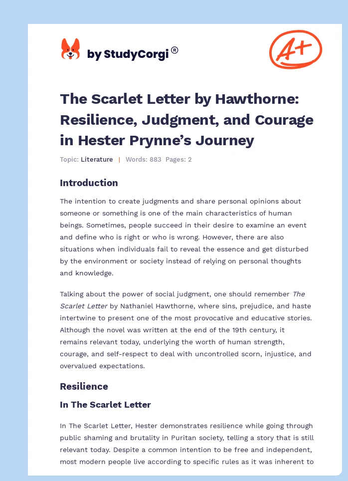 The Scarlet Letter by Hawthorne: Resilience, Judgment, and Courage in Hester Prynne’s Journey. Page 1