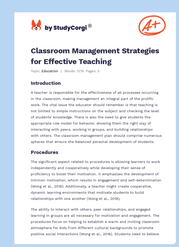 Classroom Management Strategies for Effective Teaching. Page 1