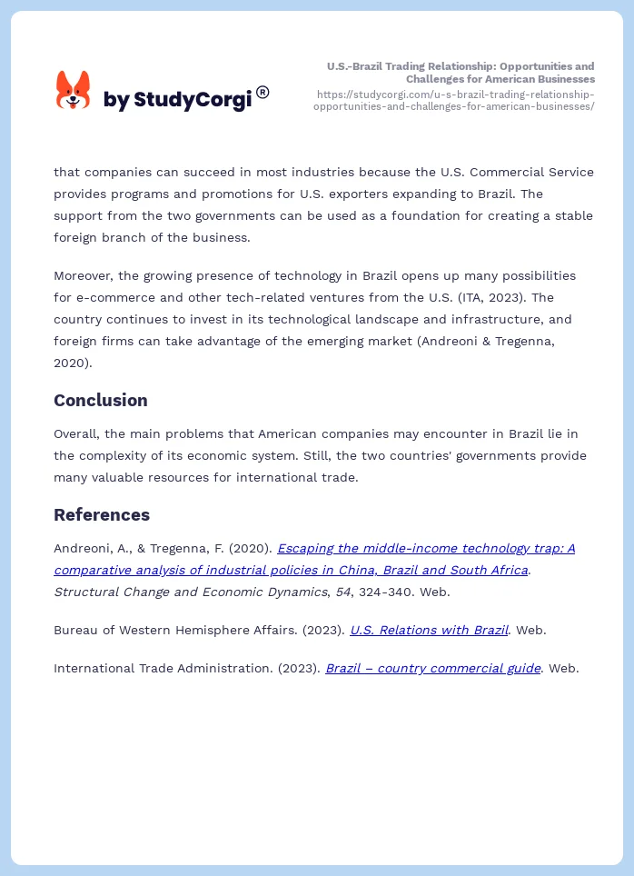 U.S.-Brazil Trading Relationship: Opportunities and Challenges for American Businesses. Page 2