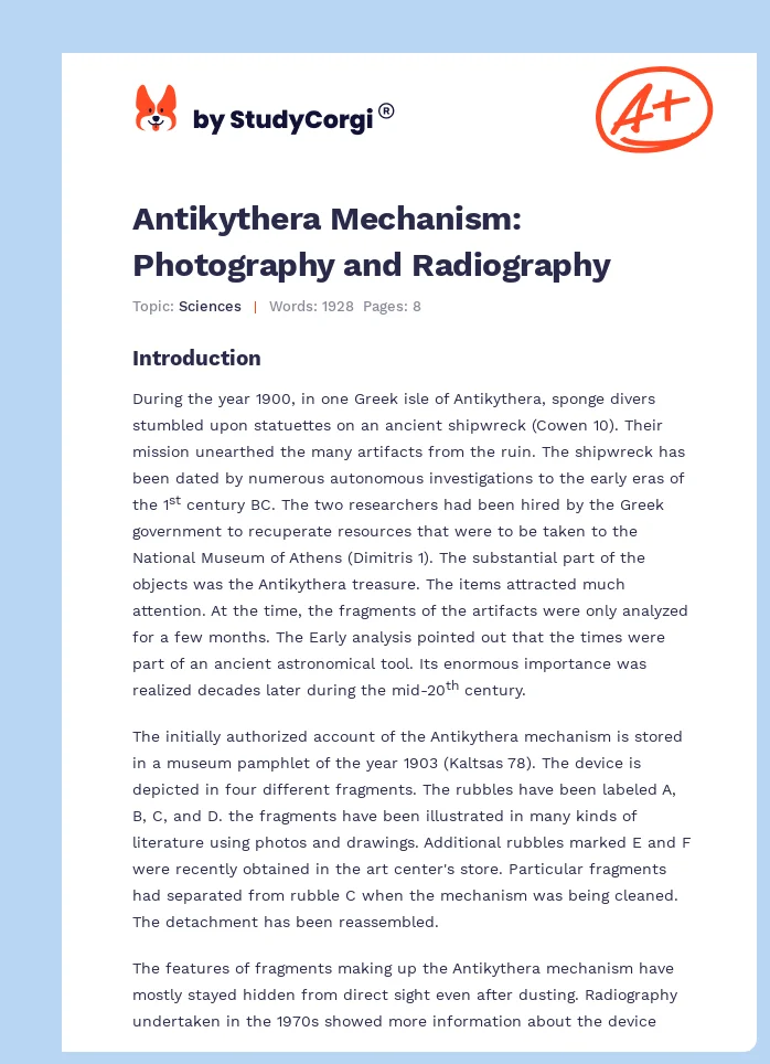 Antikythera Mechanism: Photography and Radiography. Page 1