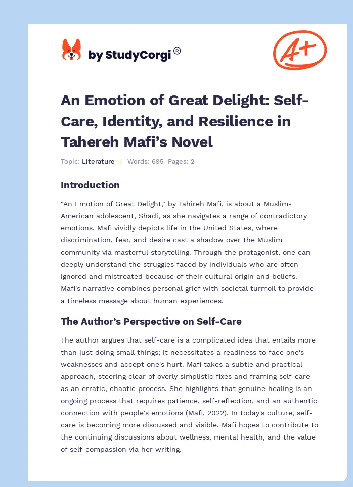 An Emotion of Great Delight: Self-Care, Identity, and Resilience in Tahereh Mafi’s Novel. Page 1
