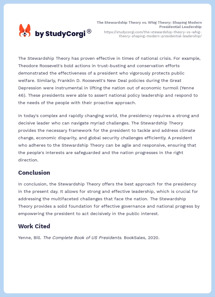 The Stewardship Theory vs. Whig Theory: Shaping Modern Presidential Leadership. Page 2