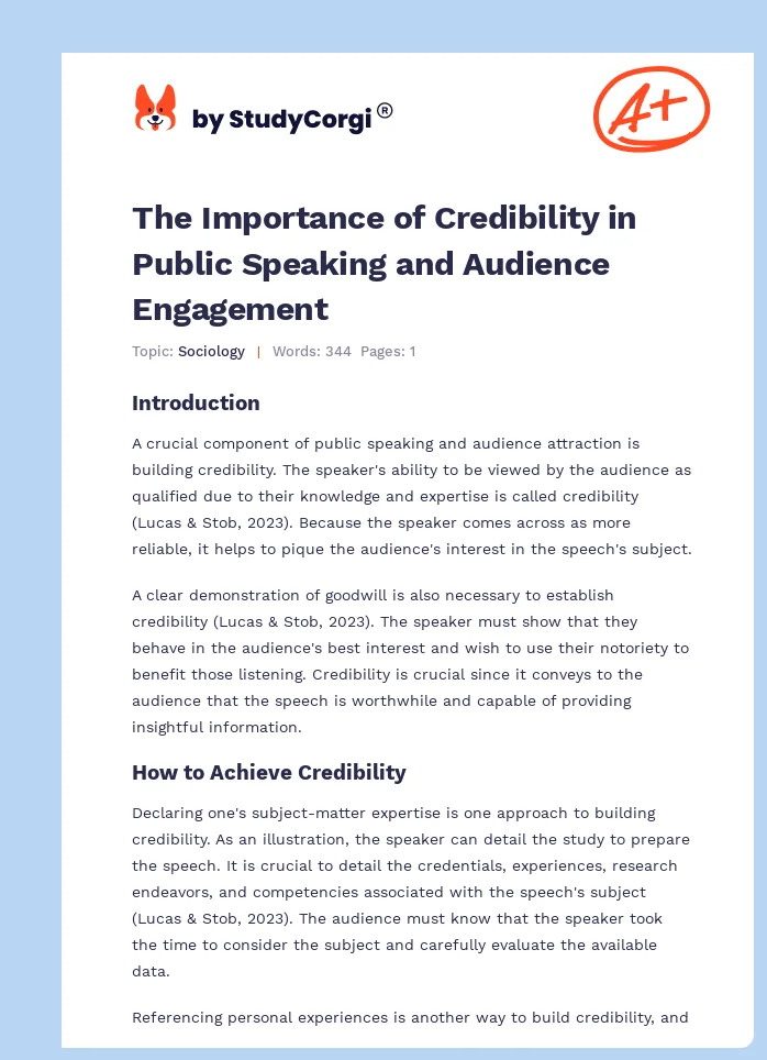 The Importance of Credibility in Public Speaking and Audience Engagement. Page 1