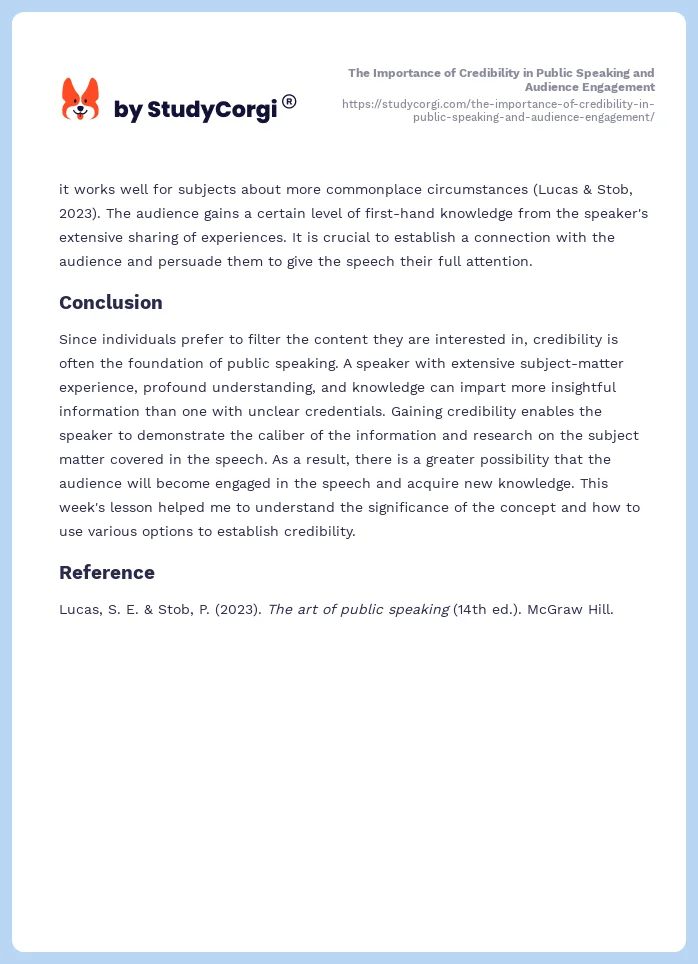 The Importance of Credibility in Public Speaking and Audience Engagement. Page 2
