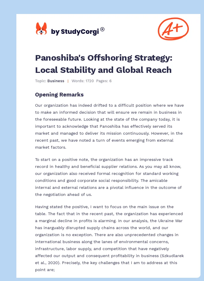 Panoshiba's Offshoring Strategy: Local Stability and Global Reach. Page 1