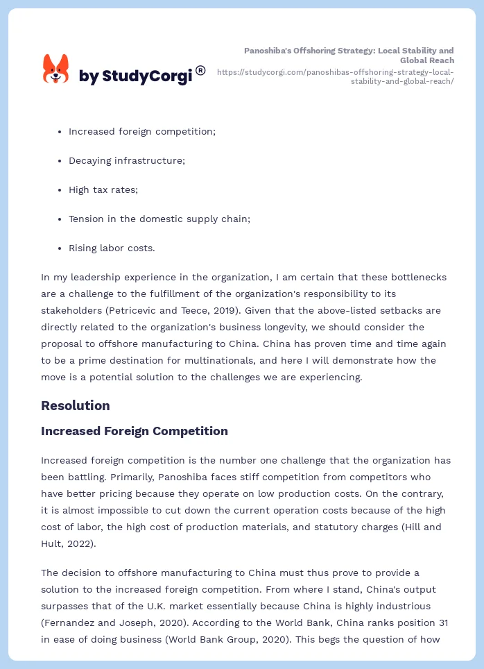 Panoshiba's Offshoring Strategy: Local Stability and Global Reach. Page 2