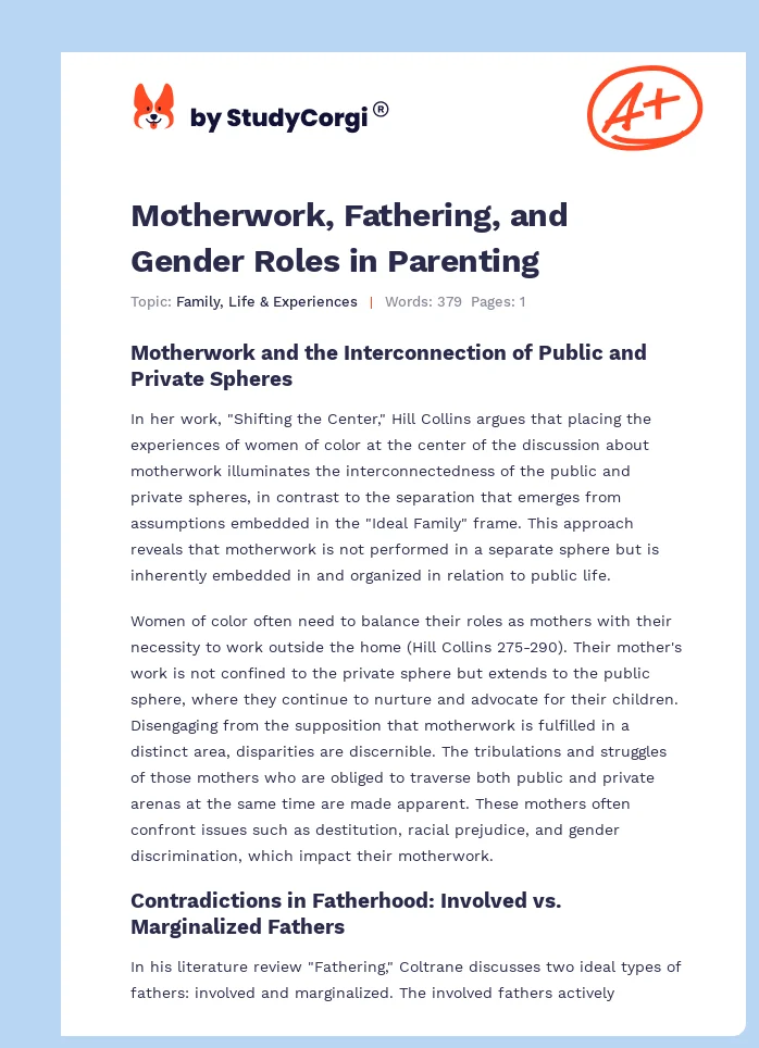 Motherwork, Fathering, and Gender Roles in Parenting. Page 1
