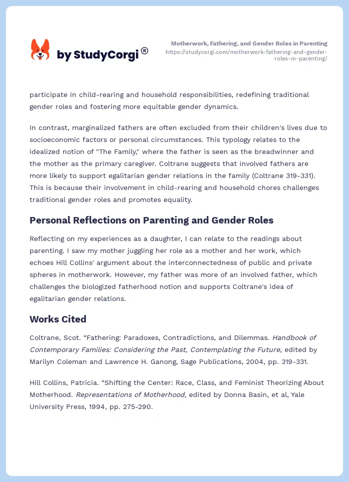 Motherwork, Fathering, and Gender Roles in Parenting. Page 2