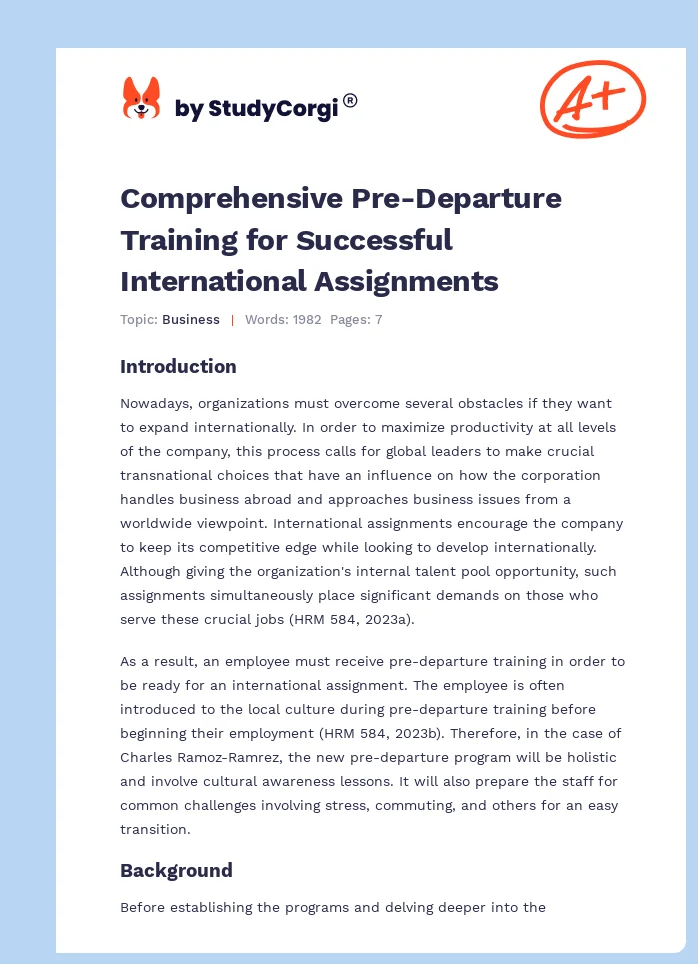 Comprehensive Pre-Departure Training for Successful International Assignments. Page 1