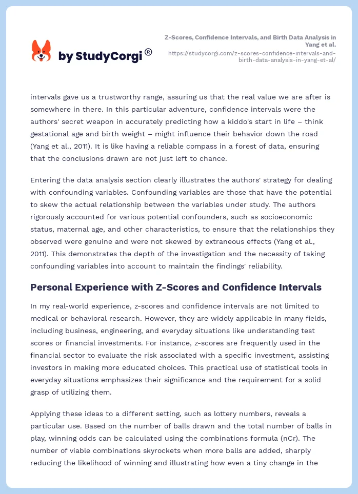 Z-Scores, Confidence Intervals, and Birth Data Analysis in Yang et al.. Page 2