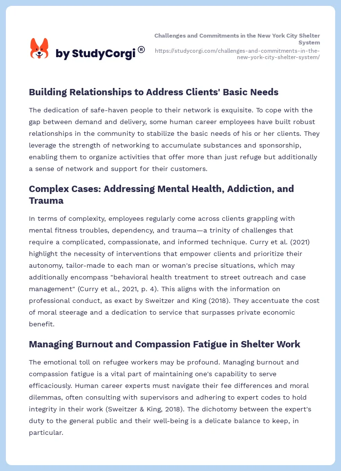 Challenges and Commitments in the New York City Shelter System. Page 2