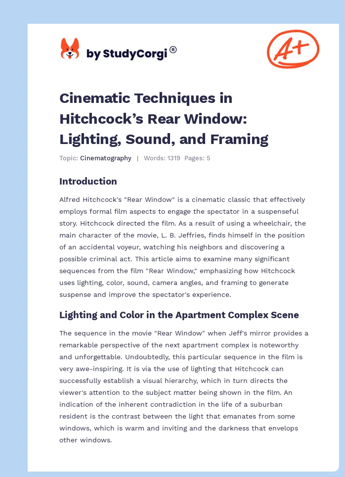 Cinematic Techniques in Hitchcock’s Rear Window: Lighting, Sound, and Framing. Page 1