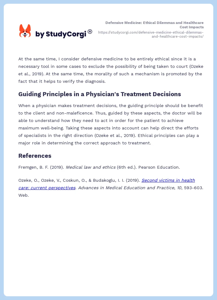 Defensive Medicine: Ethical Dilemmas and Healthcare Cost Impacts. Page 2
