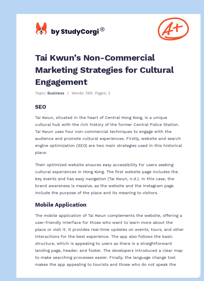 Tai Kwun’s Non-Commercial Marketing Strategies for Cultural Engagement. Page 1