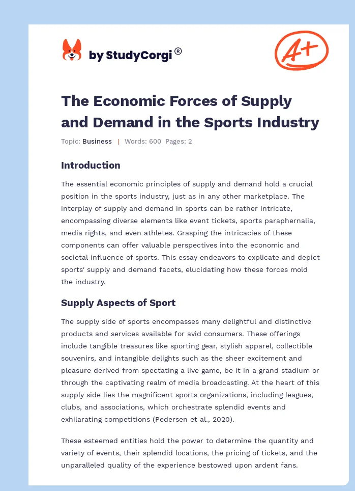 The Economic Forces of Supply and Demand in the Sports Industry. Page 1