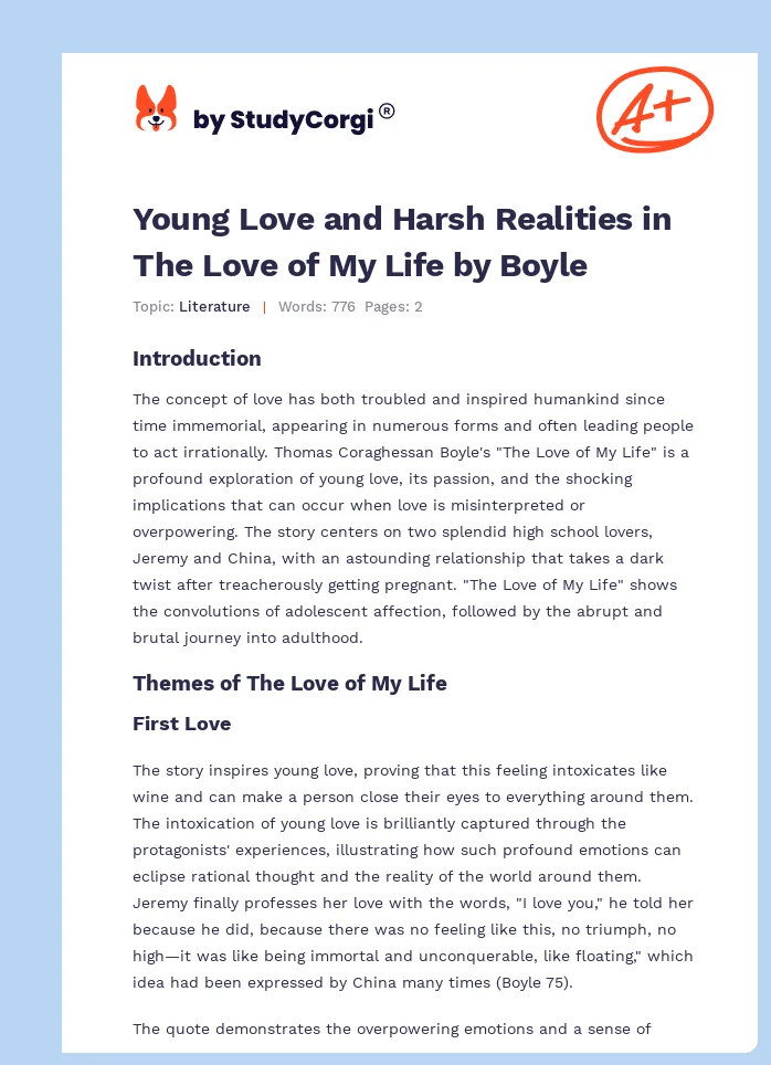 Young Love and Harsh Realities in The Love of My Life by Boyle. Page 1