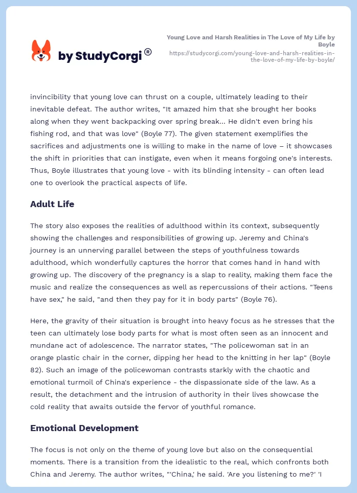 Young Love and Harsh Realities in The Love of My Life by Boyle. Page 2