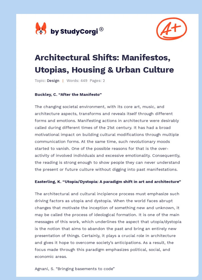 Architectural Shifts: Manifestos, Utopias, Housing & Urban Culture. Page 1