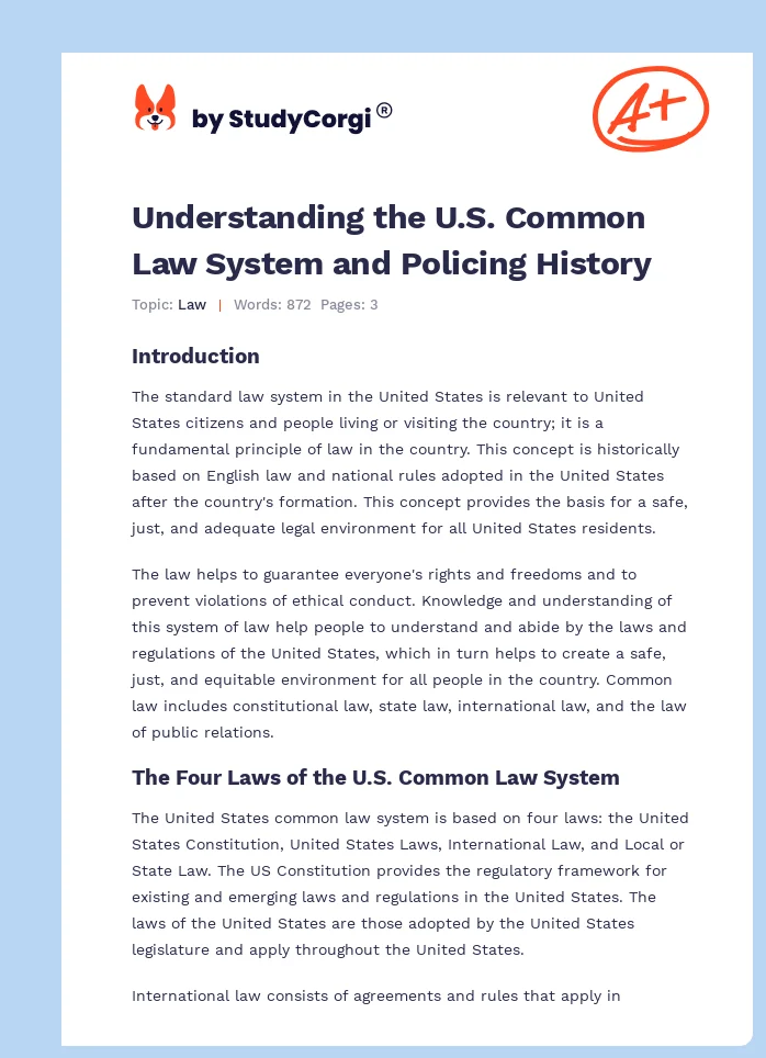 Understanding the U.S. Common Law System and Policing History. Page 1