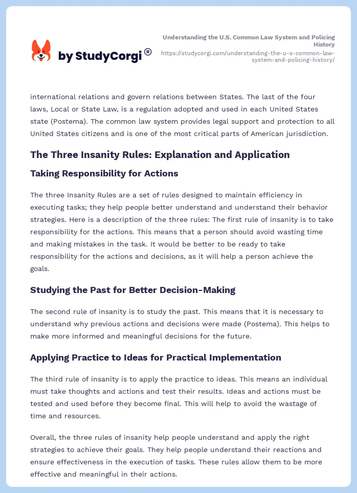 Understanding the U.S. Common Law System and Policing History. Page 2