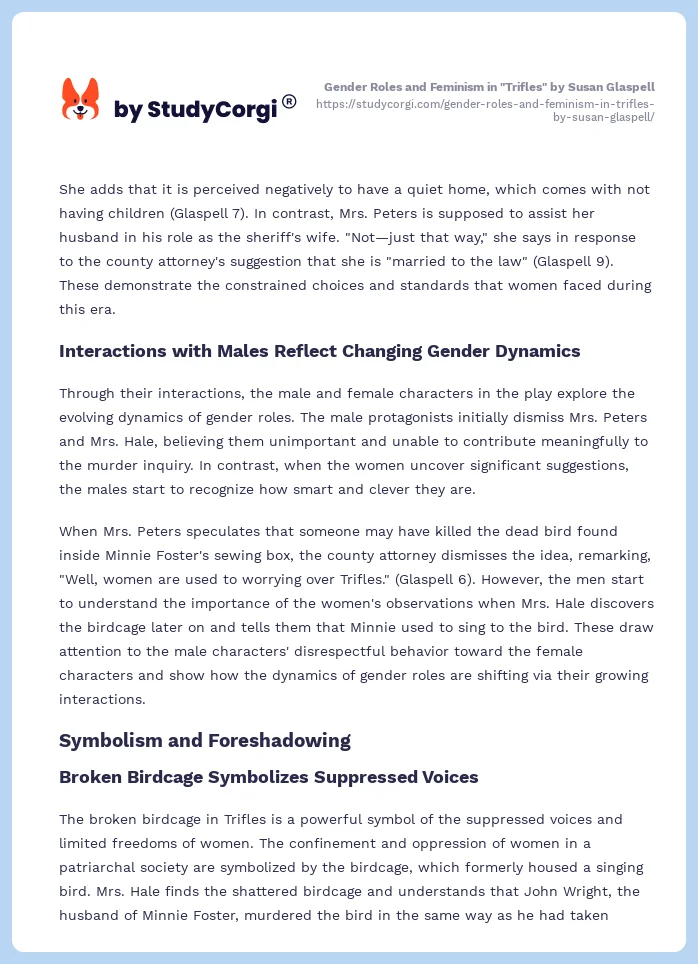 Gender Roles and Feminism in "Trifles" by Susan Glaspell. Page 2