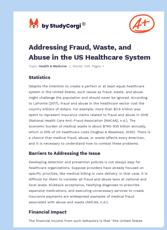 Addressing Fraud, Waste, and Abuse in the US Healthcare System. Page 1