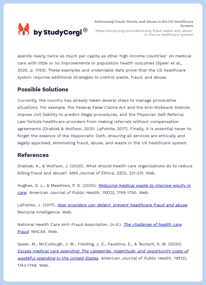 Addressing Fraud, Waste, and Abuse in the US Healthcare System. Page 2