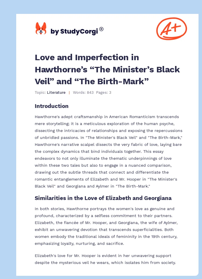 Love and Imperfection in Hawthorne’s “The Minister’s Black Veil” and “The Birth-Mark”. Page 1