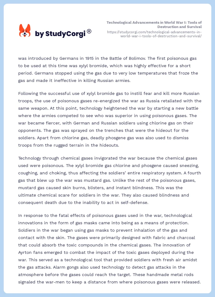 Technological Advancements in World War I: Tools of Destruction and Survival. Page 2