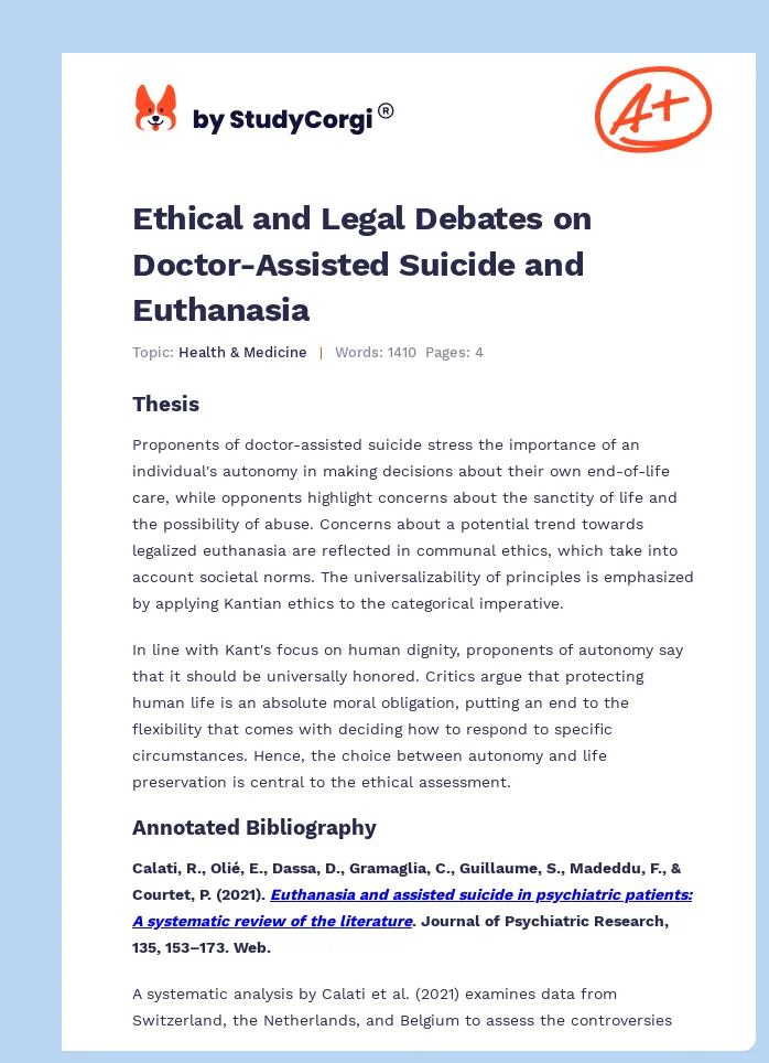Ethical and Legal Debates on Doctor-Assisted Suicide and Euthanasia. Page 1