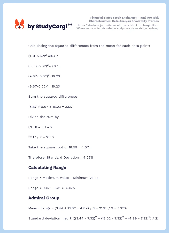Financial Times Stock Exchange (FTSE) 100 Risk Characteristics: Beta Analysis & Volatility Profiles. Page 2