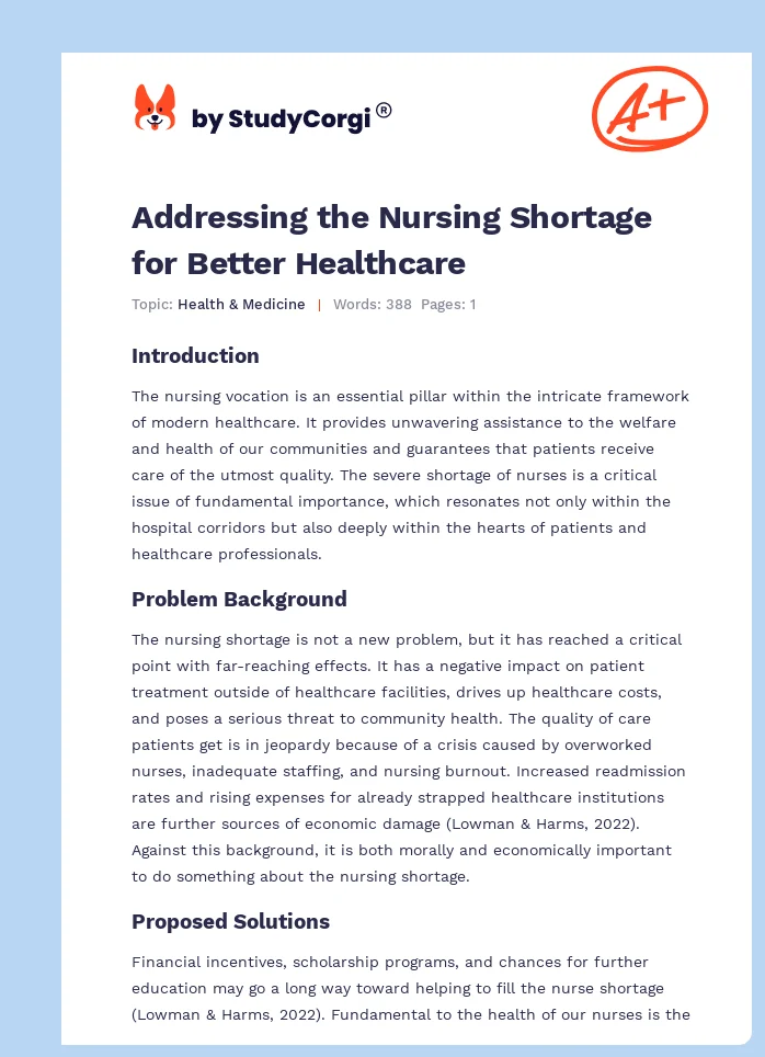 Addressing the Nursing Shortage for Better Healthcare. Page 1
