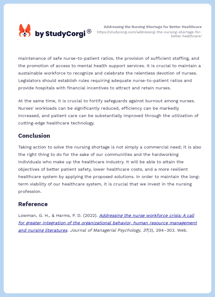 Addressing the Nursing Shortage for Better Healthcare. Page 2