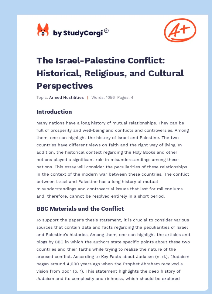 The Israel-Palestine Conflict: Historical, Religious, and Cultural Perspectives. Page 1