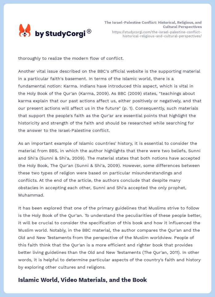 The Israel-Palestine Conflict: Historical, Religious, and Cultural Perspectives. Page 2