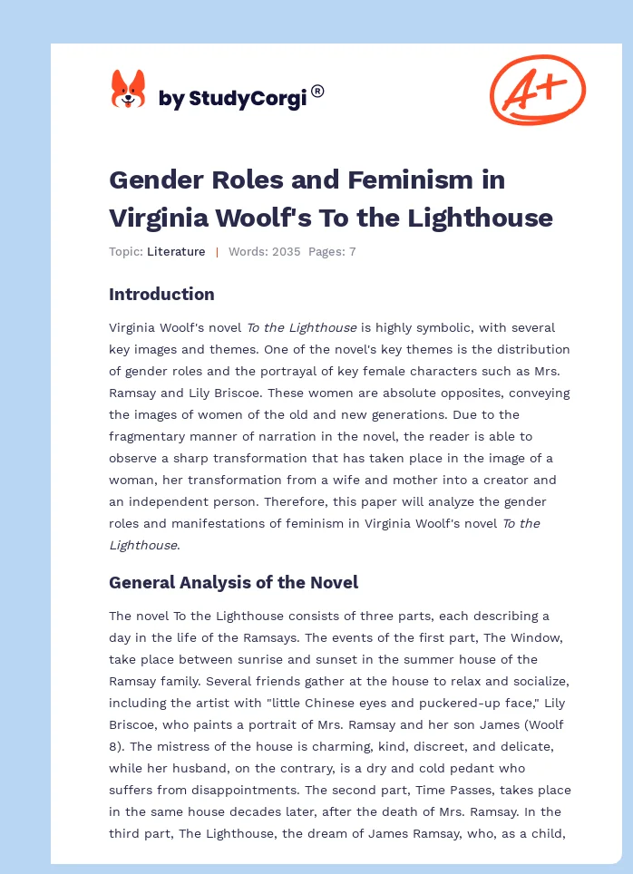 Gender Roles and Feminism in Virginia Woolf's To the Lighthouse. Page 1