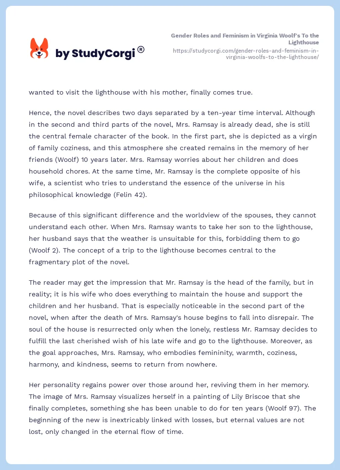 Gender Roles and Feminism in Virginia Woolf's To the Lighthouse. Page 2