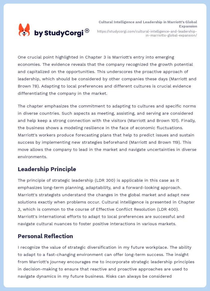 Cultural Intelligence and Leadership in Marriott’s Global Expansion. Page 2