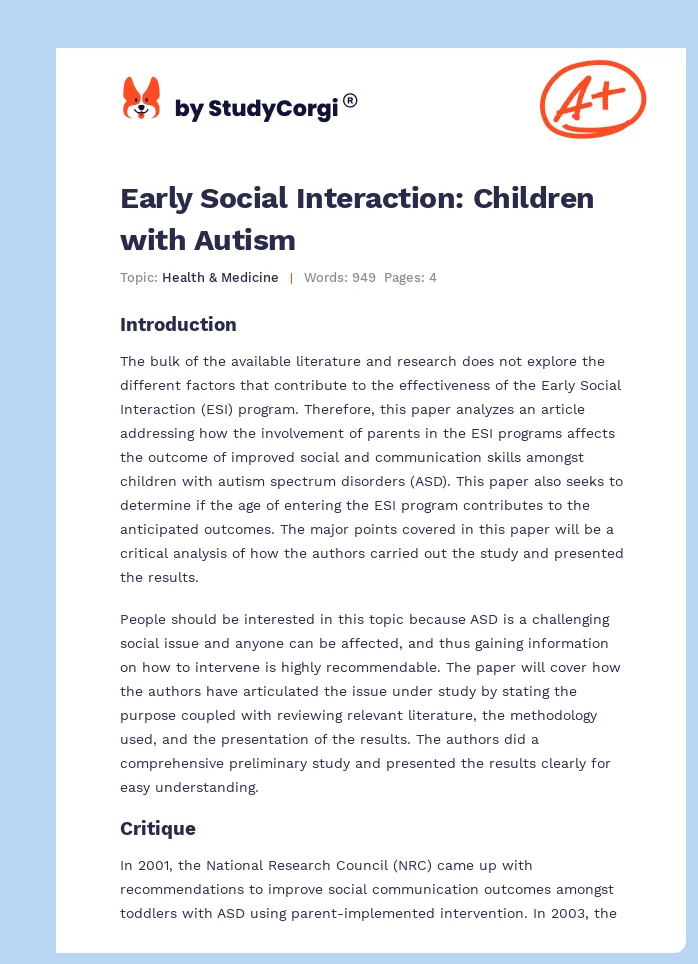 Early Social Interaction: Children with Autism. Page 1