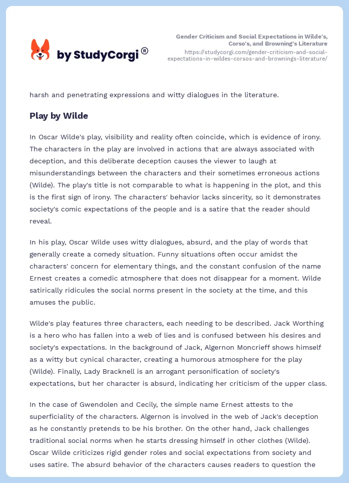 Gender Criticism and Social Expectations in Wilde's, Corso's, and Browning's Literature. Page 2