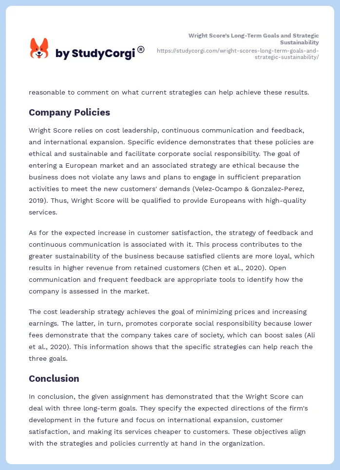 Wright Score’s Long-Term Goals and Strategic Sustainability. Page 2