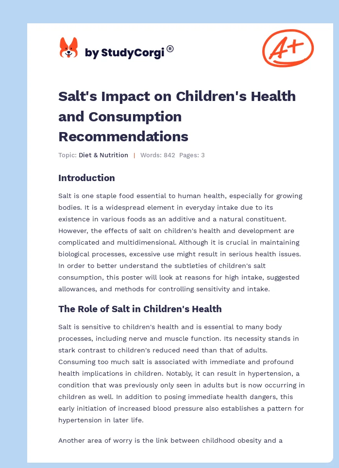 Salt's Impact on Children's Health and Consumption Recommendations. Page 1